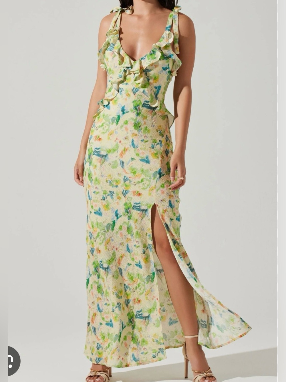 ASTR Yellow Green Floral Maxi Dress